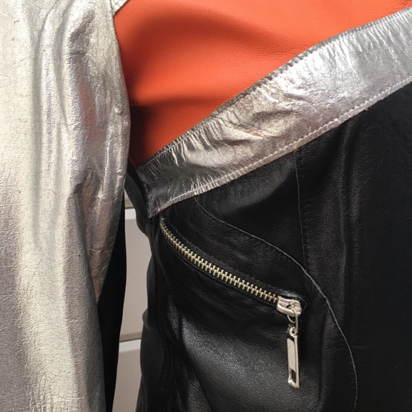 Unique sexy Bebe leather moto jacket size small color block zipper snaps pockets - Picture 8 of 16